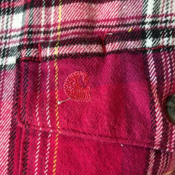 Carhartt Red Pink Multi Plaid Flannel Long Sleeve soft warm Top Small shirt - Picture 2 of 5